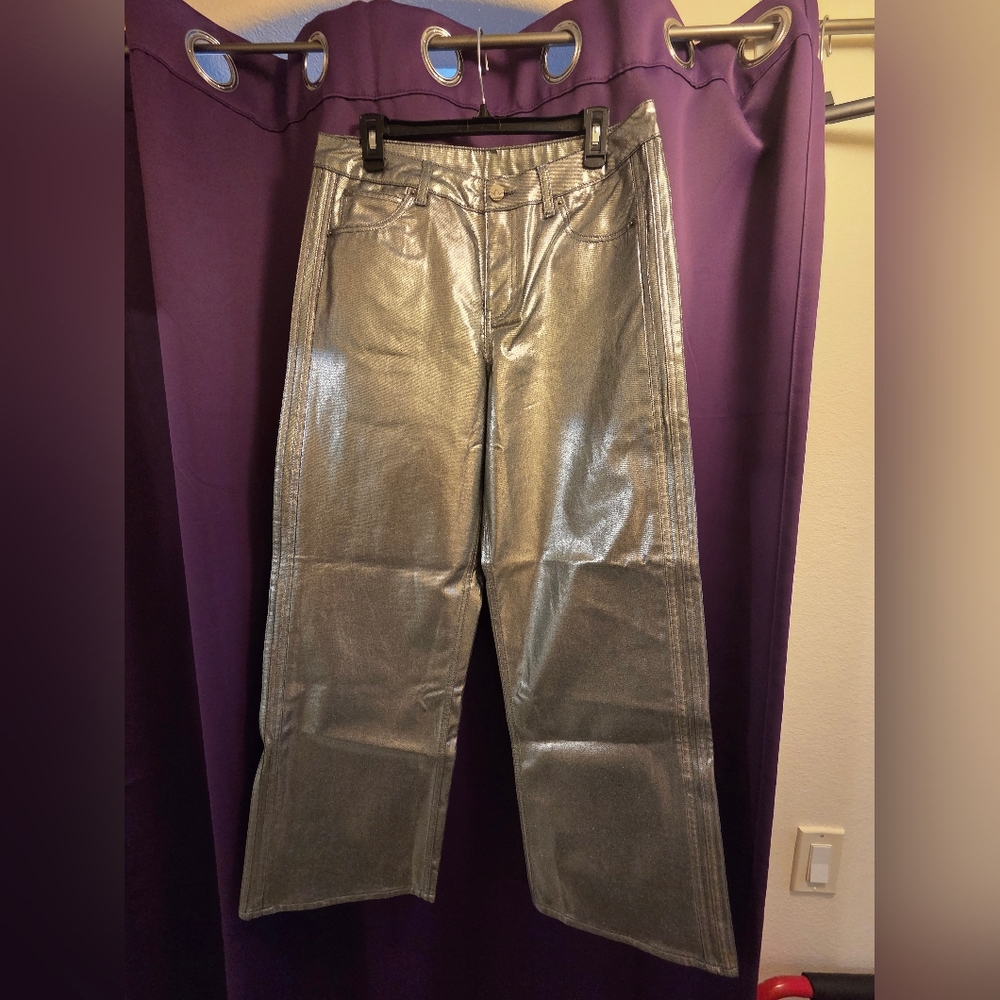 Brand New With Tag, Adidas Women's Metallic Silver Wide-Leg Pants
